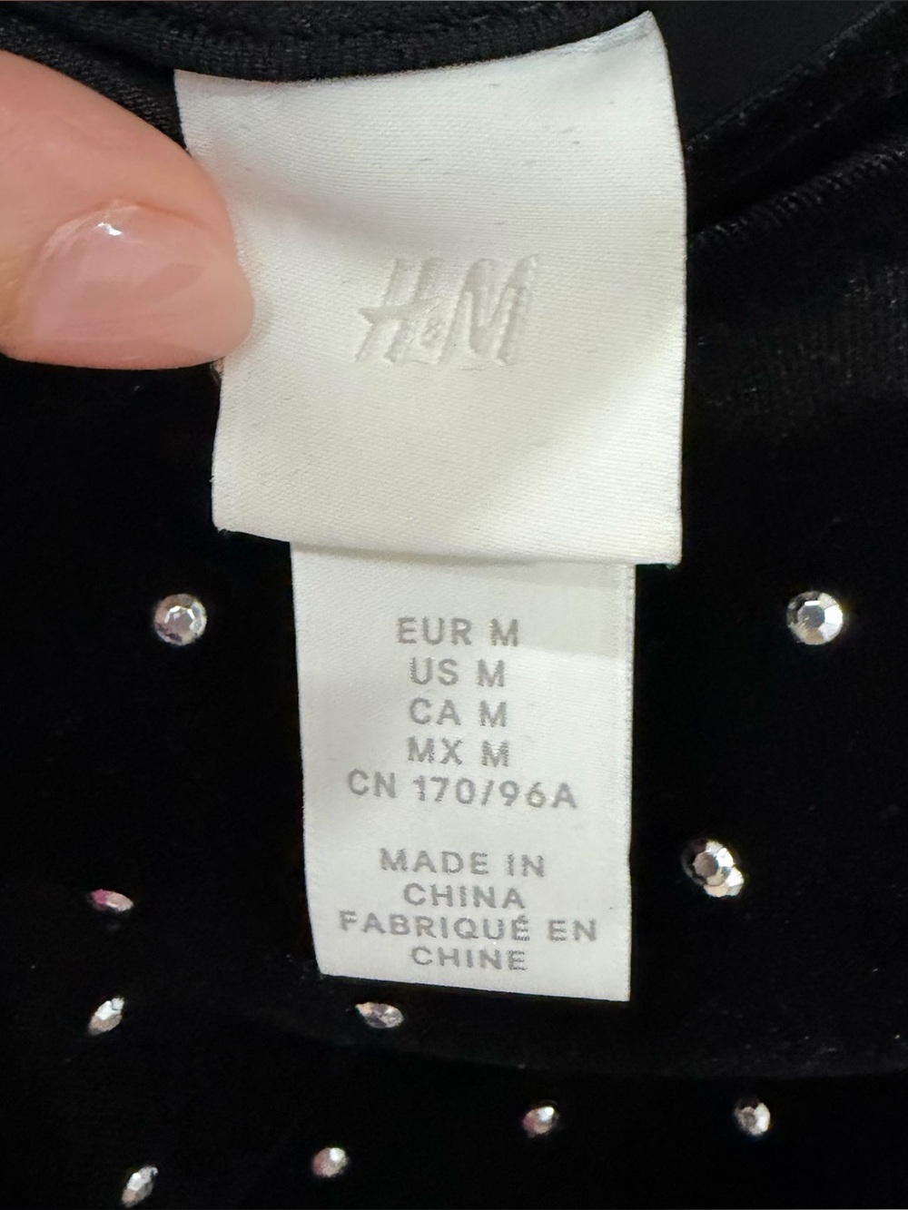 H&M Black Velvet Rhinestone Mini Dress Medium Open Back Bodycon Y2K Party - Picture 6 of 8